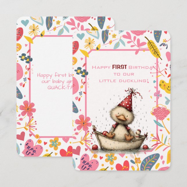 Invitation Happy First Birthday Our Little Duckling (Devant / Derrière)