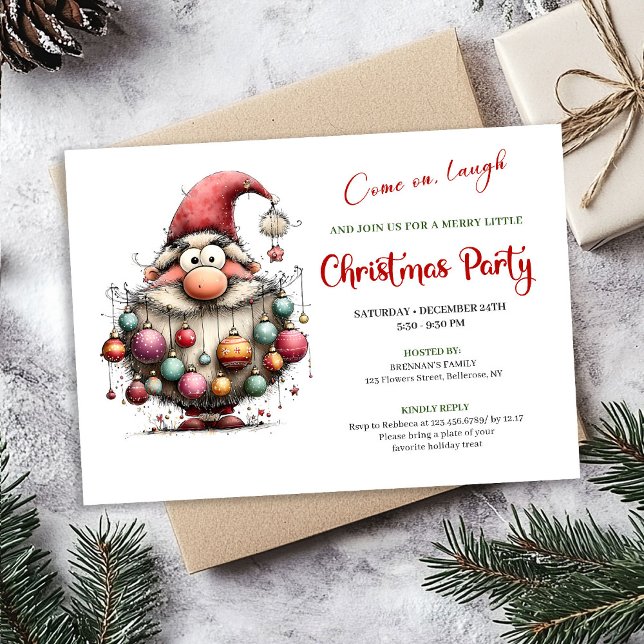 Invitation Happy Funny Santa Red and Green Festive Party   (Happy Funny Santa Red and Green Festive Party Invite)