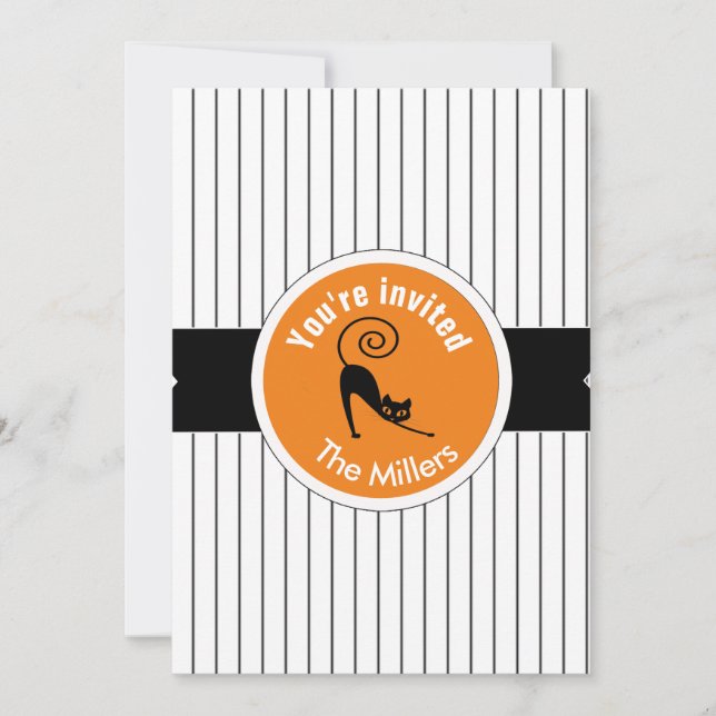 Invitation Happy Halloween Chat noir & Stripes ID686 (Devant)