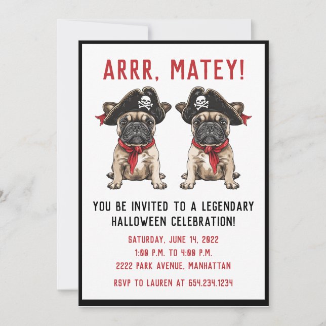 Invitation Happy Halloween Pirate French Bulldog (Devant)