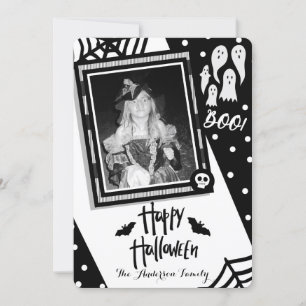 Invitation Happy Halloween Whimsical Black & White Photo