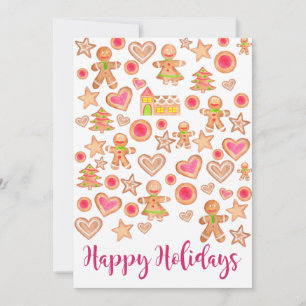 Invitation Happy Holidays watercolor gingerbread cookies