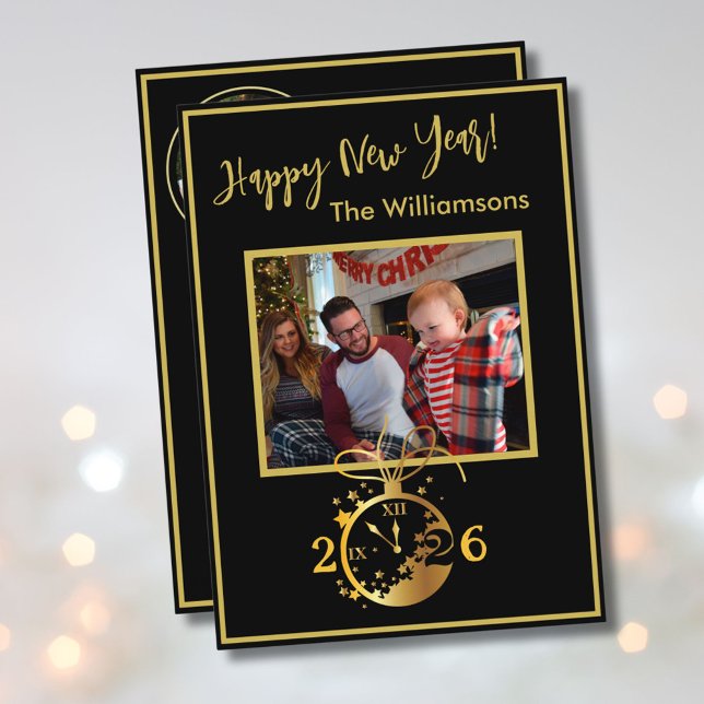 Invitation Happy New Year's 4 Photo Clock Card (Créateur téléchargé)