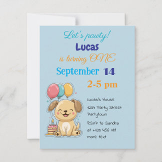 Invitation Happy Puppy, Boy, Let's Pawty, 1st Birthday 