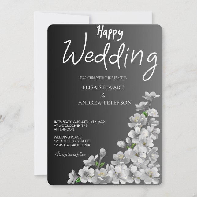 Invitation Happy Wedding Romantic Floral Wedding (Devant)