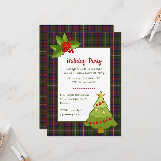 Invitation Hargis Tartan Plaid fête de Noël (Devant/Arrière en situation)