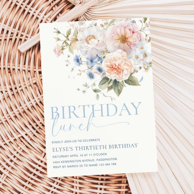 Invitation Hargrove Blue Floral Anniversaire Déjeuner (Créateur téléchargé)