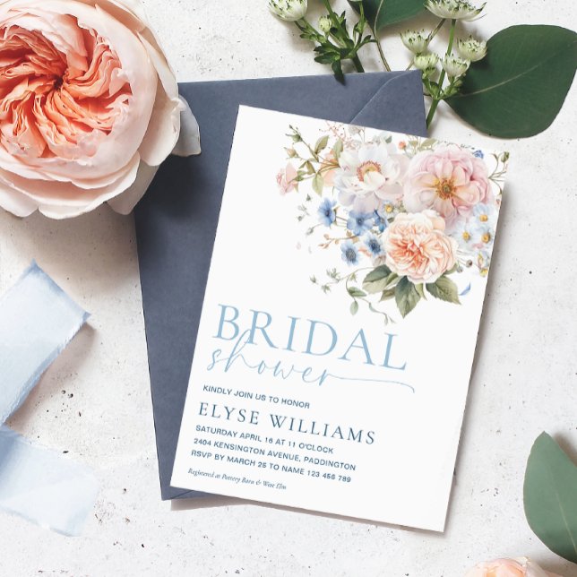 Invitation Hargrove Fête des mariées Florale Bleue (Créateur téléchargé)