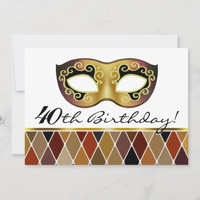 Invitation Harlequin Masquerade 40e anniversaire (taupe) (Devant)