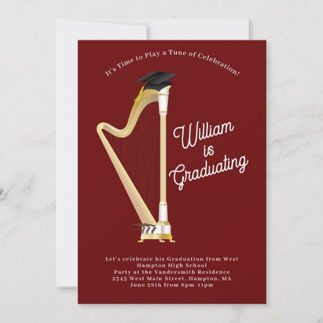 Invitation Harp Musician Graduician Party Music (Devant)
