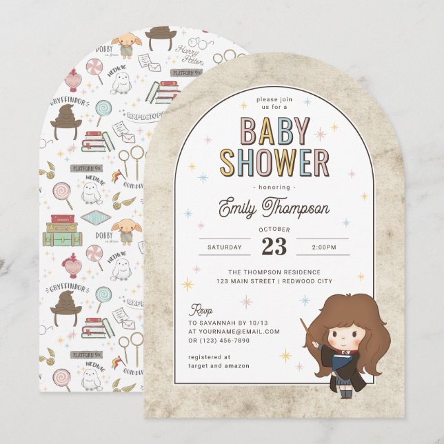 Invitation Harry Potter | Chibi Hermione Magicienne Baby Show (Devant / Derrière)