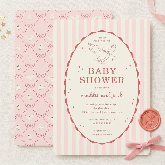 Invitation Harry Potter Hedwig Rayure Rose Baby Shower (Créateur téléchargé)