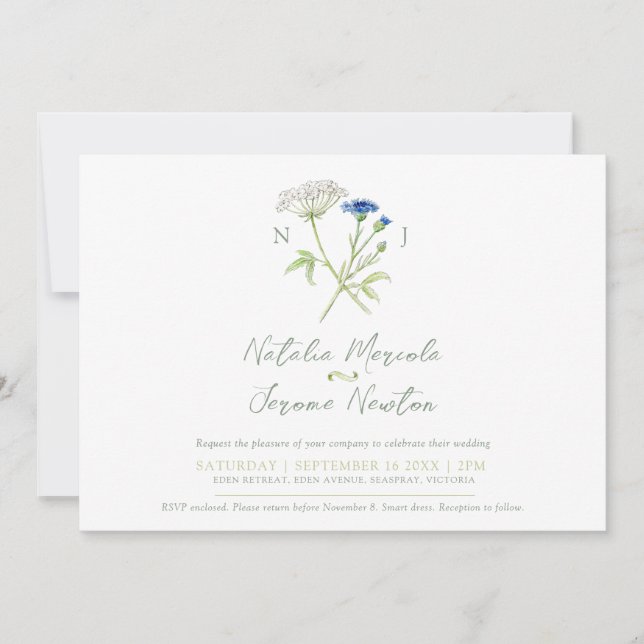 Invitation Hartwort de Cornflower botanique blanc vert mariag (Devant)
