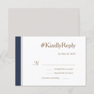 Invitation Hashtag Blue Stripes Gold White Grey Wedding RSVP