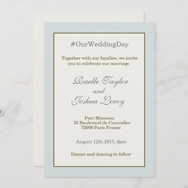 Invitation # hashtag mariage bleu or gris (Devant / Derrière)