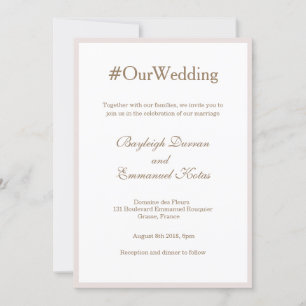Invitation Hashtag Millennial Blush Pink Gold White Mariage