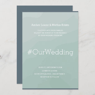 Invitation Hashtag moderne bleu turquoise mariage