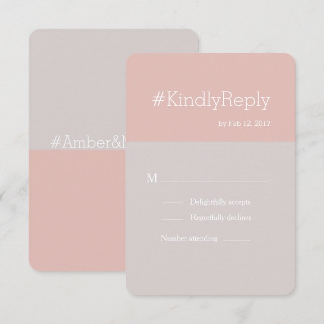 Invitation Hashtag moderne lilac gris clair mariage corail rs (Devant / Derrière)