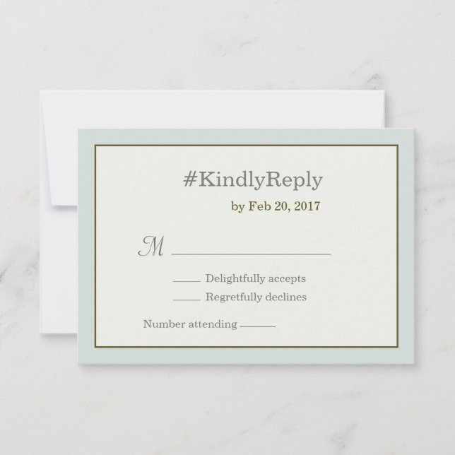 Invitation # hashtag personnalisées mariage gris or bleu rsvp (Devant)
