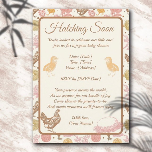Invitation Hatching Bientôt Baby shower de fille de poulet (Créateur téléchargé)