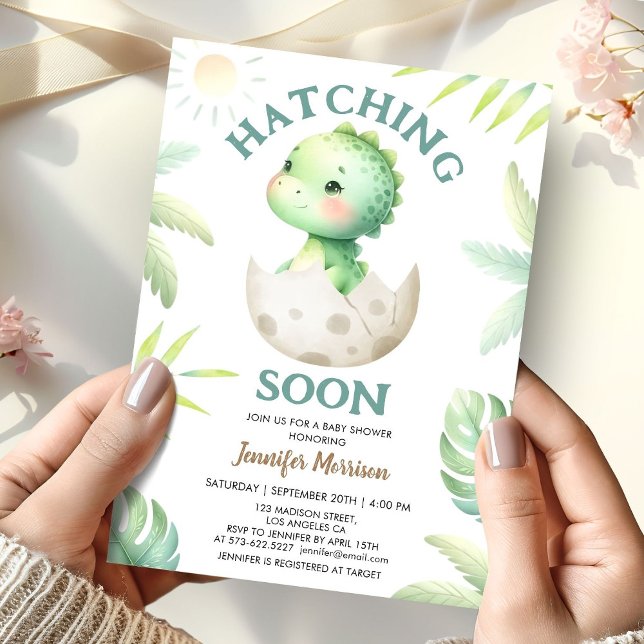 Invitation Hatching Bientôt Cute Dinosaur Baby shower (Créateur téléchargé)