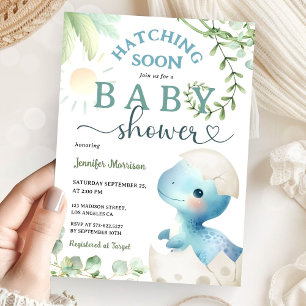 Invitation Hatching Bientôt Dinosaur Baby shower Garçon bleu 