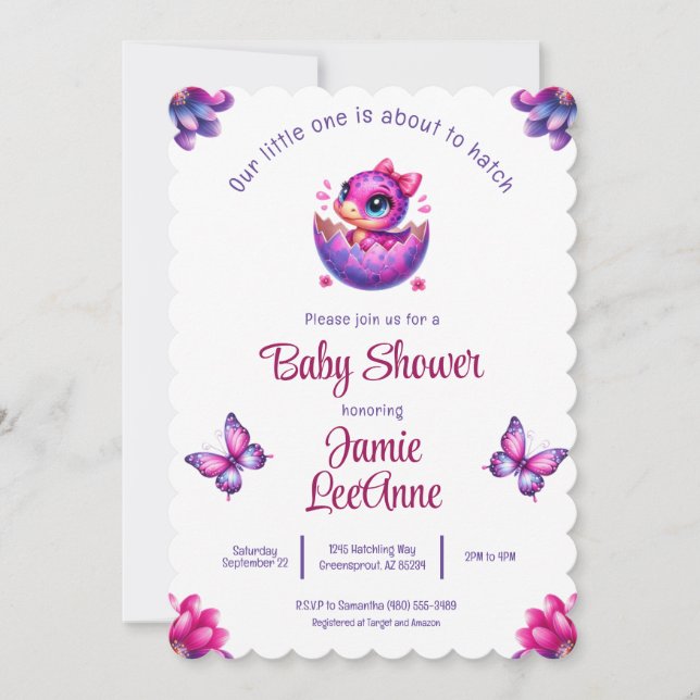 Invitation Hatching Bientôt Retro Moderne Baby shower Dinosau (Devant)