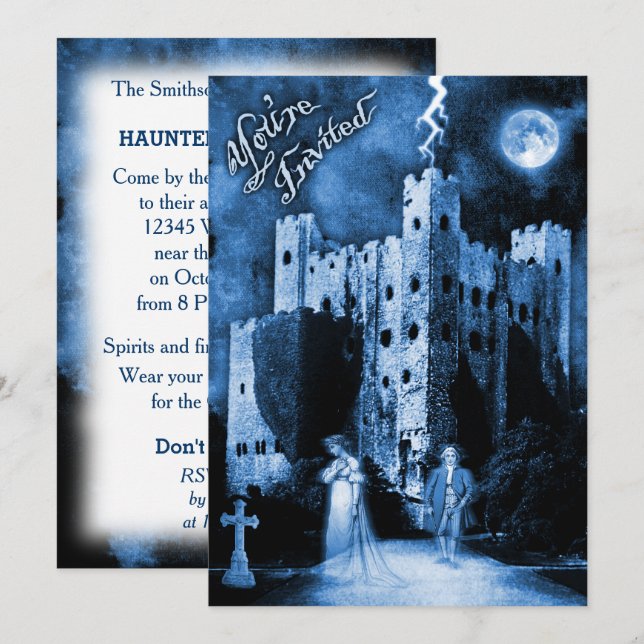 Invitation Haunted Castle Gothic Halloween Party (Devant / Derrière)