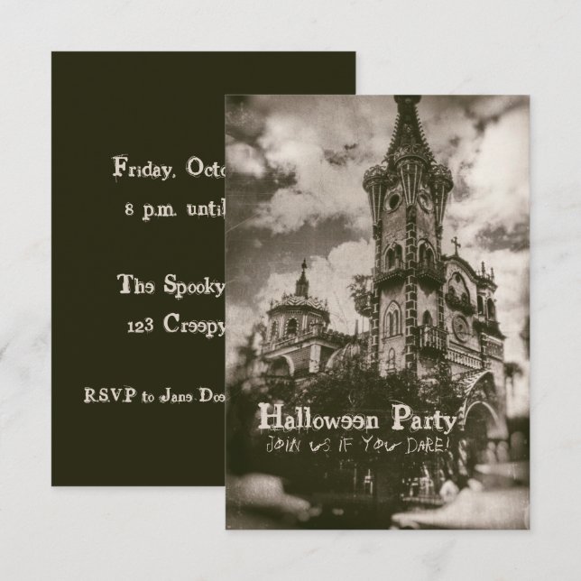 Invitation Haunted Church Éffrayant Halloween (Devant / Derrière)