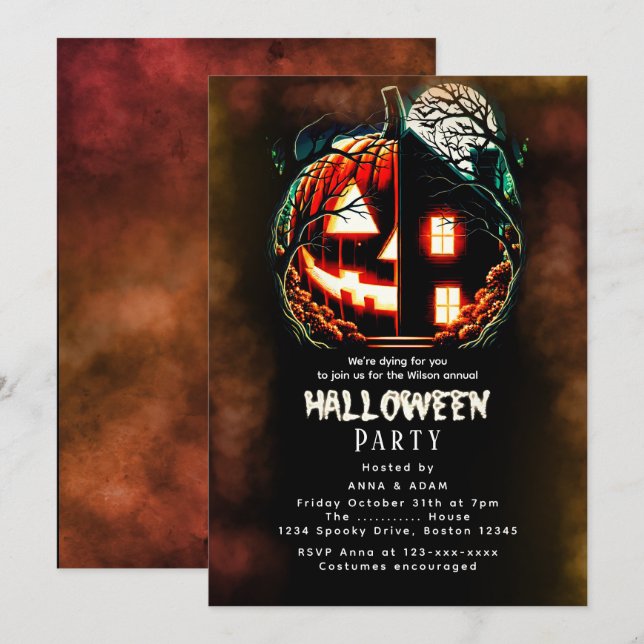 Invitation Haunted Citrouille House Halloween (Devant / Derrière)