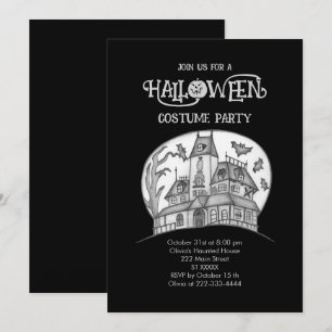 Invitation Haunted House and Bats Halloween