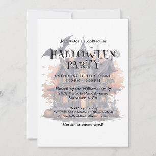 Invitation Haunted House Bats Citrouille Halloween Party
