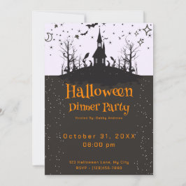 Invitation Haunted House Bats Stars Dîner d'Halloween