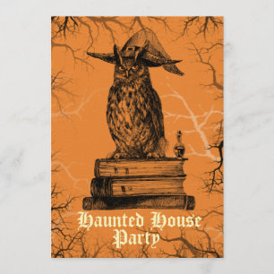 Invitation Haunted house fête sorcière hibou éffrayants arbre