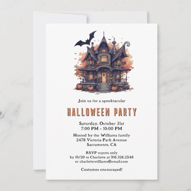Invitation Haunted House Jack-O-Lanterns Lune Fête d'Hallowee (Devant)