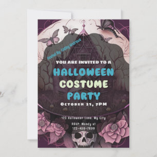 Invitation Haunted House Skull Butterflies Halloween