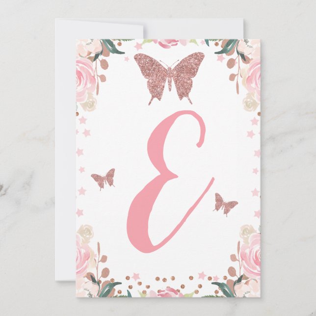Invitation Haute Chaise Papillon rose 1er Anniversaire Lettre (Devant)