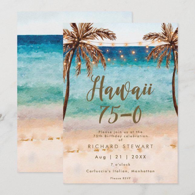 Invitation hawaii 75 0 75e fête d'anniversaire de plage (Devant / Derrière)
