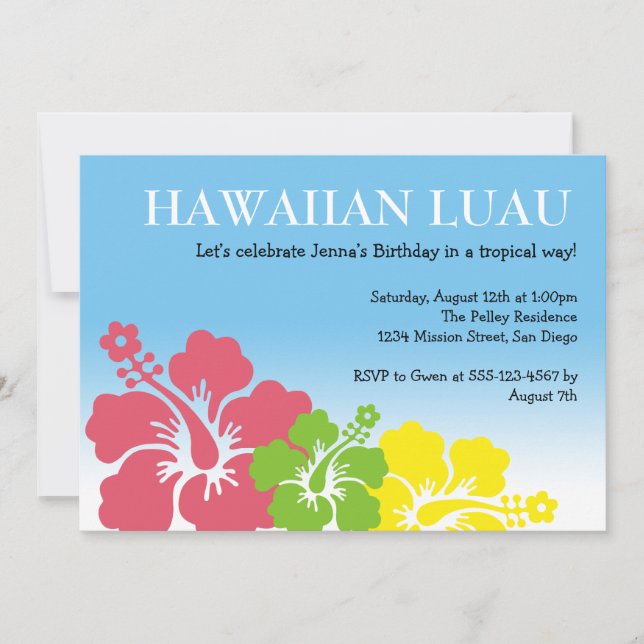 Invitation Hawaii Luau hibiscus fleurs île tropicale (Devant)