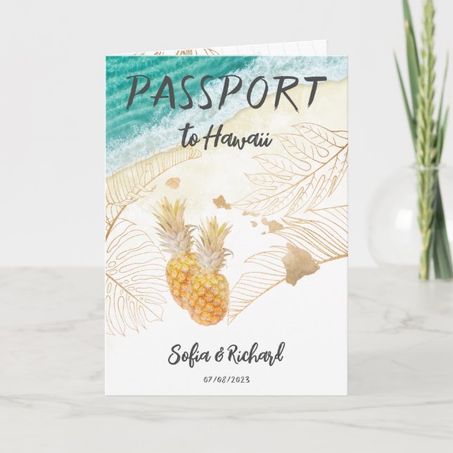 Invitation Hawaii Mariage Destination Passport World Modern (Devant)