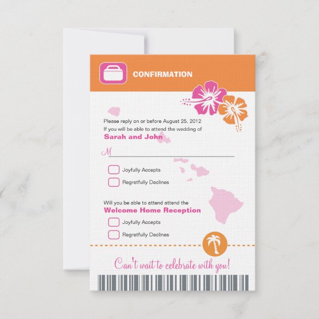 Invitation Hawaii Mariage Réponse RSVP Billet d'embarquement  (Devant)