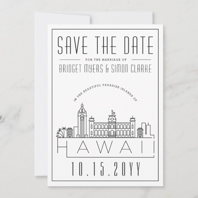 Invitation Hawaii Mariage Silhouette stylisée de la ville Car (Devant)