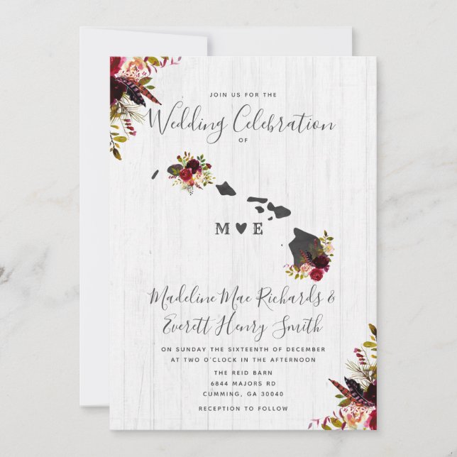 Invitation Hawaii State Chic Destination Floral Mariage (Devant)