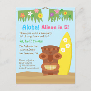 Invitation Hawaii Tiki Luau Beach Theme Birthday Party