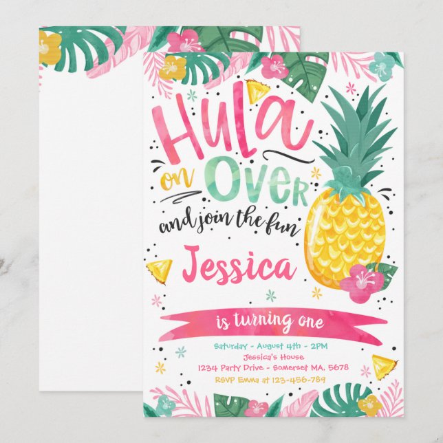 Invitation Hawaiian Luau Anniversaire de fête Anniversaire Pi (Devant / Derrière)