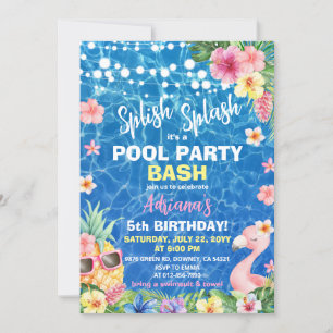 Invitation Hawaiian Luau Pineapple Pool Party Fille Anniversa