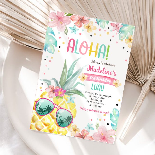 Invitation Hawaiian Luau Pineapple Tropical Girl Anniversaire (Créateur téléchargé)