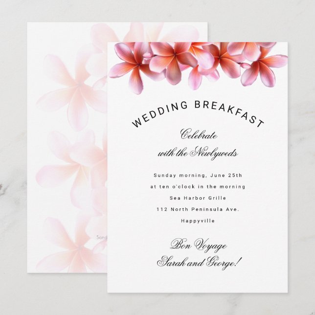 Invitation Hawaiian Plumeria Mariage Petit déjeuner Invitatio (Devant / Derrière)