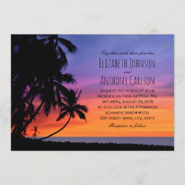 Invitation Hawaiian Sunset Palm Tree Beach Mariage à thème