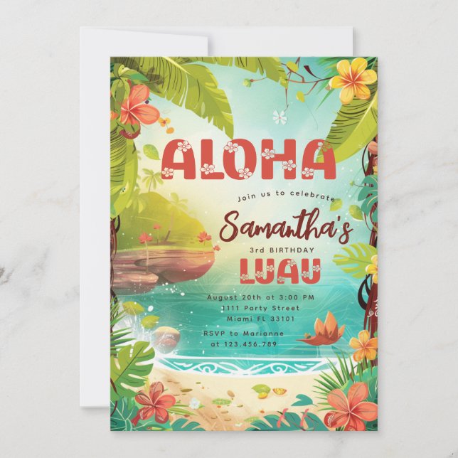 Invitation Hawaiian Tropical Floral Anniversaire Luau Party (Devant)